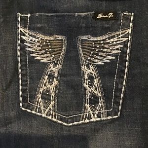 Seven brand flare jeans w wings on back. Size 22?